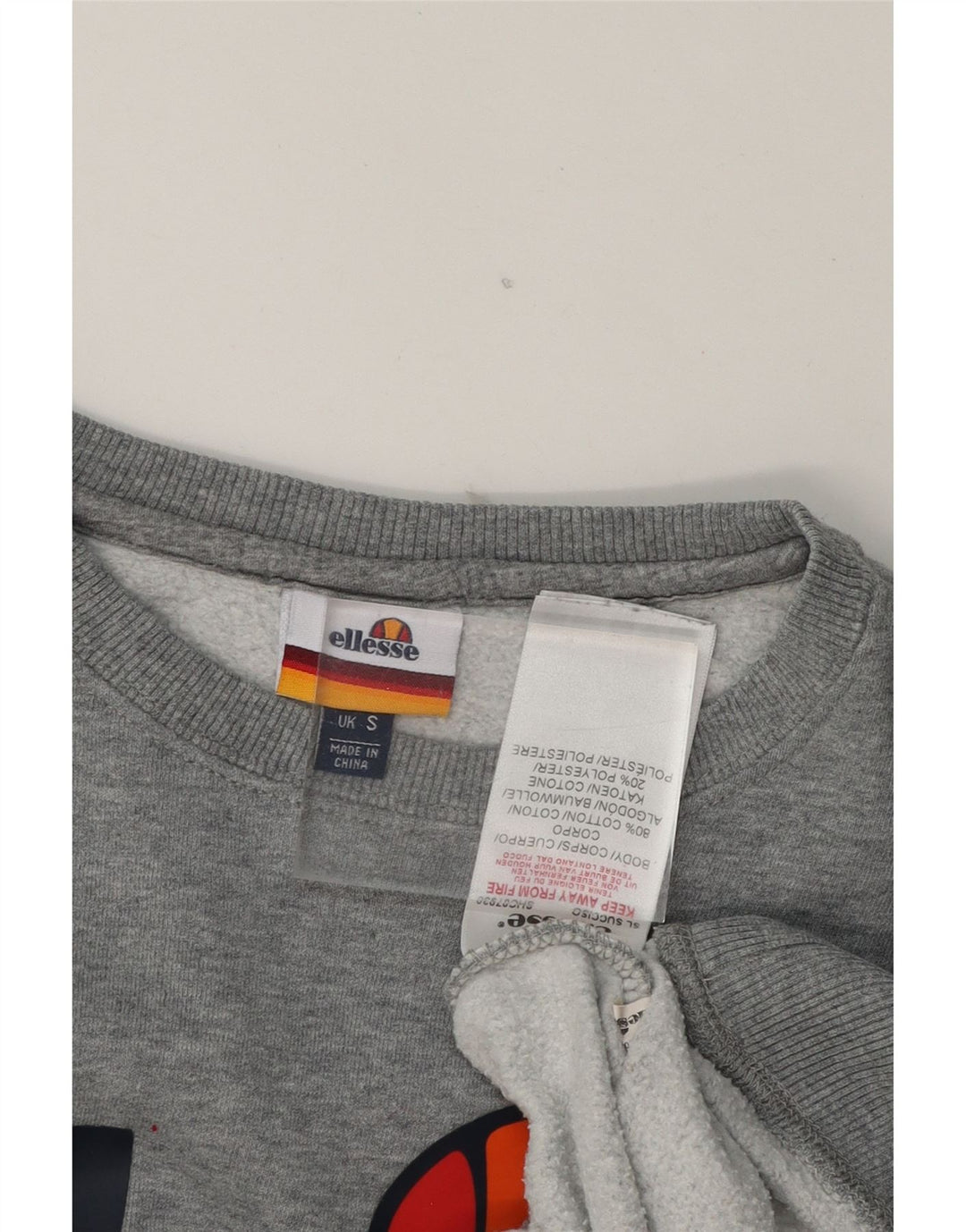 ELLESSE Mens Graphic Sweatshirt Jumper Small Grey Cotton Vintage Ellesse and Second-Hand Ellesse from Messina Hembry 