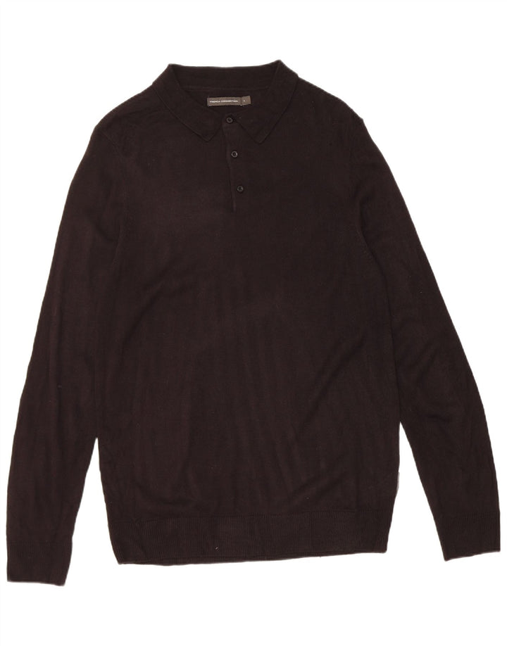 French Connection Pulover cu gât polo pentru bărbați, mare, negru, acrilic