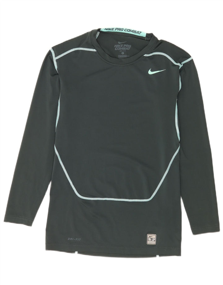 Top grafic Nike Dri Fit pentru bărbați cu mânecă lungă, mare, verde, poliester