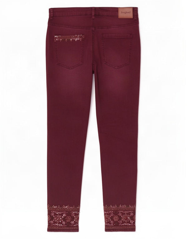 Blugi skinny pentru femei Desigual EU 42 Large W32 L27 Burgundy Floral Bumbac