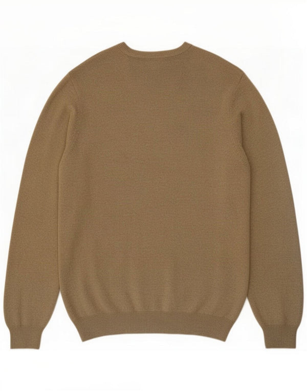 Marks & Spencer Mens Regular Fit V-Neck Jumper Sweater XL Beige Cotton