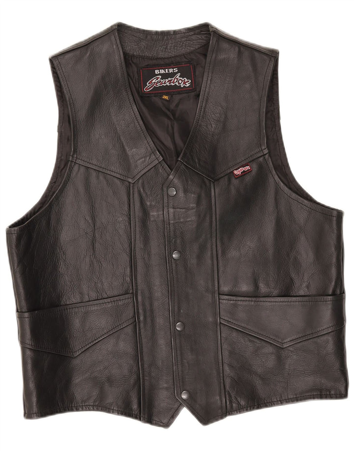 Vestă din piele vintage pentru bărbați, 3XL, neagră