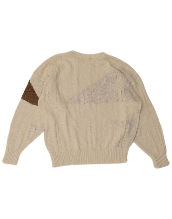 Pulover Vintage Fete Gât Crew Pulover 13-14 Ani Bumbac Geometric Alb