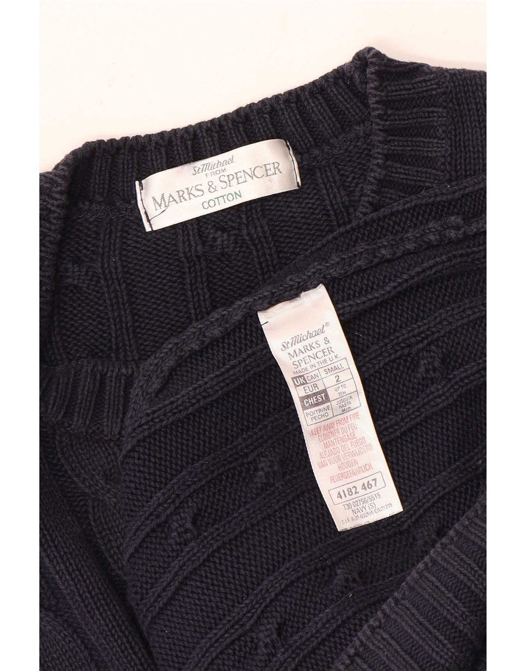Pulover pentru bărbați Marks & Spencer, cu gât de barcă, mic, bleumarin, bumbac