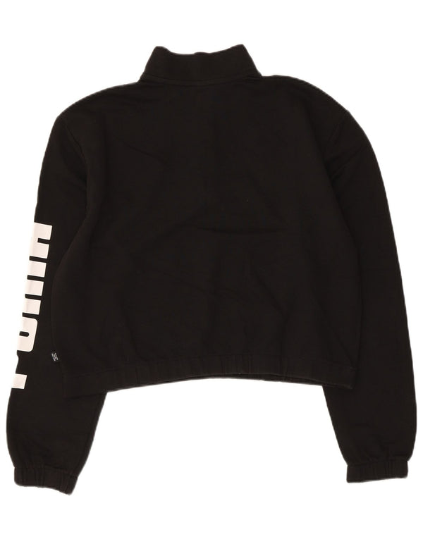 Pulover pentru femei Puma, cu grafic, cu fermoar, cu gât, UK 16, mare, negru, bumbac