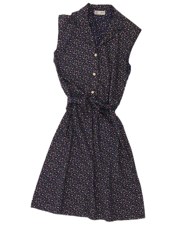 Rochie A-Line Fără mâneci Vintage pentru femei UK 12 Medium Bleumarin Floral