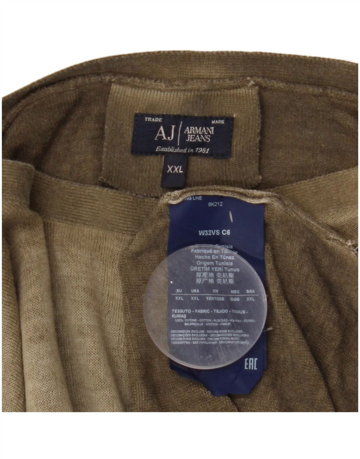 ARMANI JEANS Pulover pentru bărbați cu gât de barcă, bumbac kaki 2XL