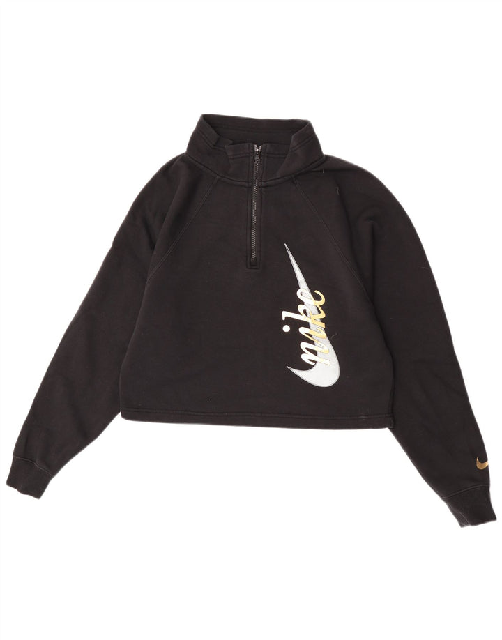 Pulover Nike pentru femei, supradimensionat, cu grafic și gât, cu fermoar, UK 10, mic, negru