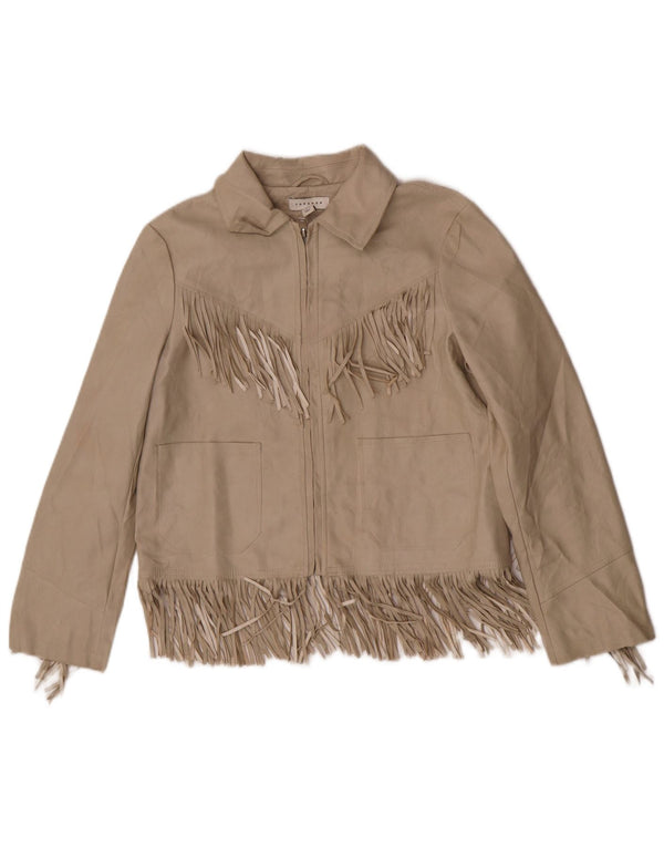 Topshop Jachetă din piele artificială pentru femei UK 6 XS Bej Poliuretan Western
