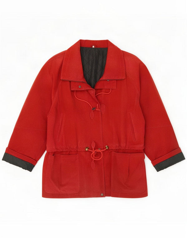 Pardesiu supradimensionat din piele intoarsa Vintage pentru femei EU 44 XL Roșu Colorblock