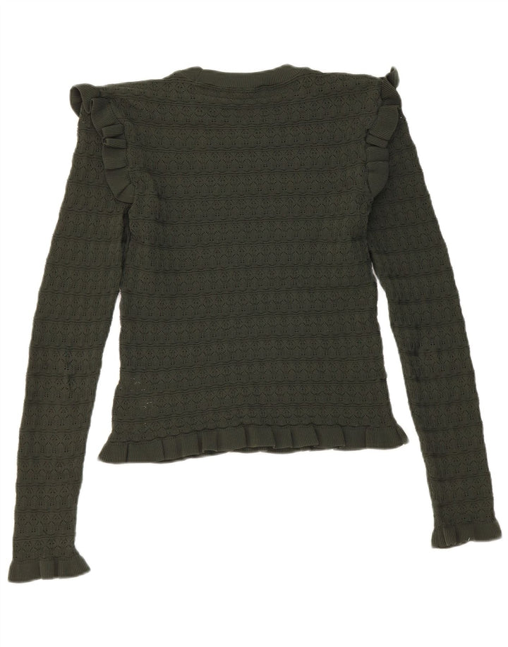 Top cu mânecă lungă pentru femei Zara Crop Ruffle Front UK 8 Mic Kaki Poliester