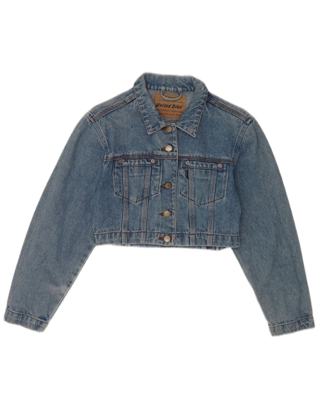 Jachetă de denim crop vintage pentru femei UK 10 mic, albastru, bumbac