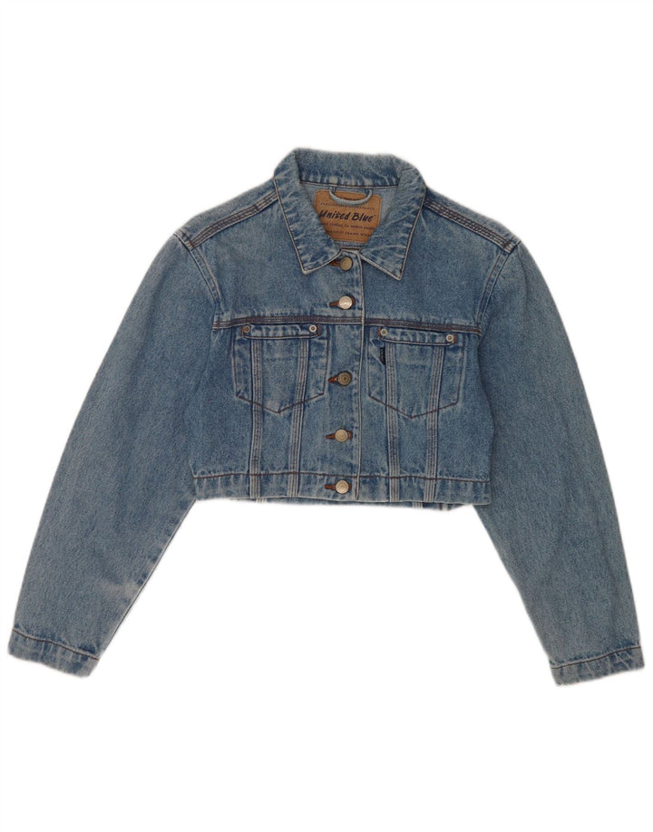 Jachetă de denim crop vintage pentru femei UK 10 mic, albastru, bumbac