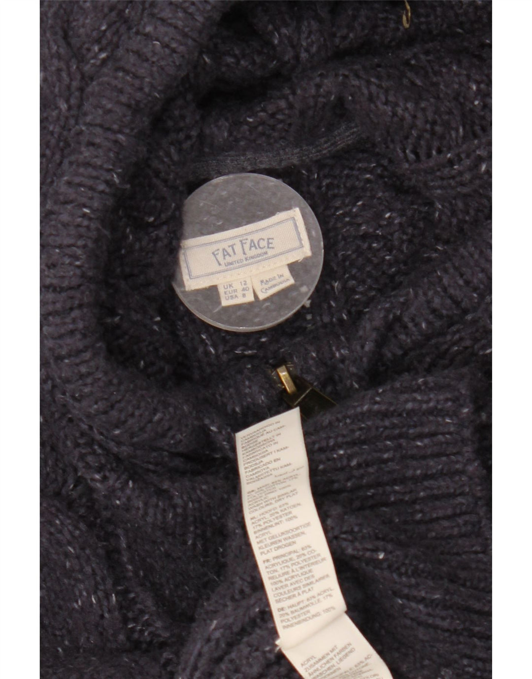 Pulover cardigan cu glugă pentru femei Fat Face UK 12 Medium Bleumarin Pete