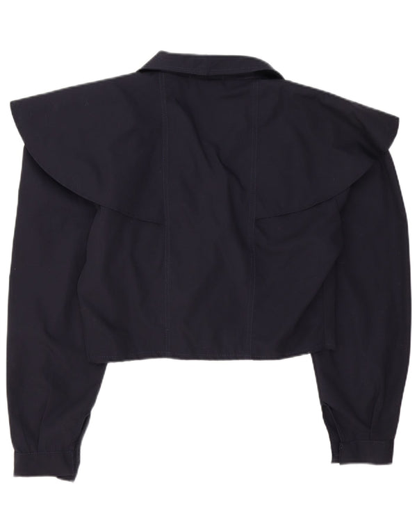 Jachetă vintage pentru femei crop dublu-breasted UK 14 Medium bleumarin