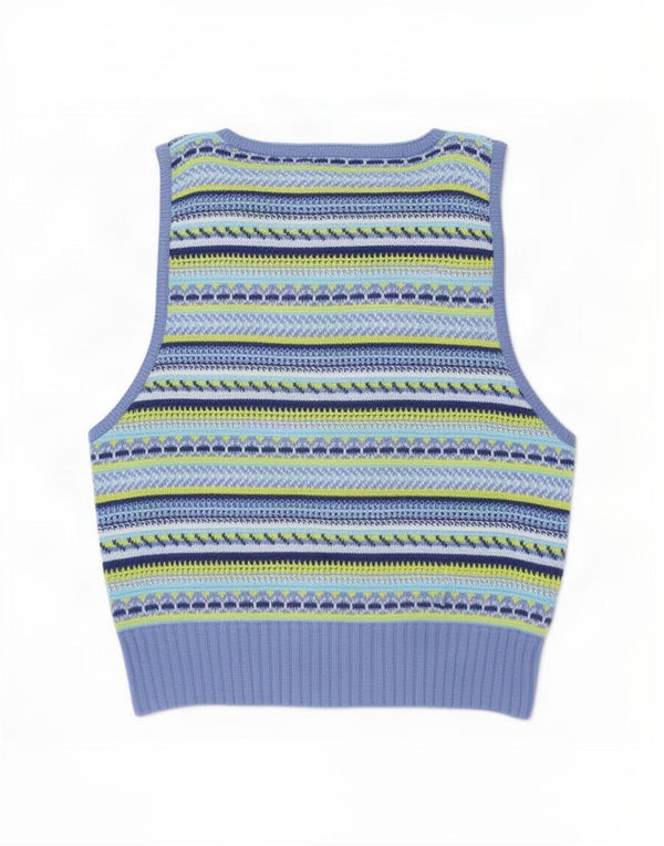Benetton Womens Crop Vest Tank Top UK 8 Bumbac cu dungi multicolore mici