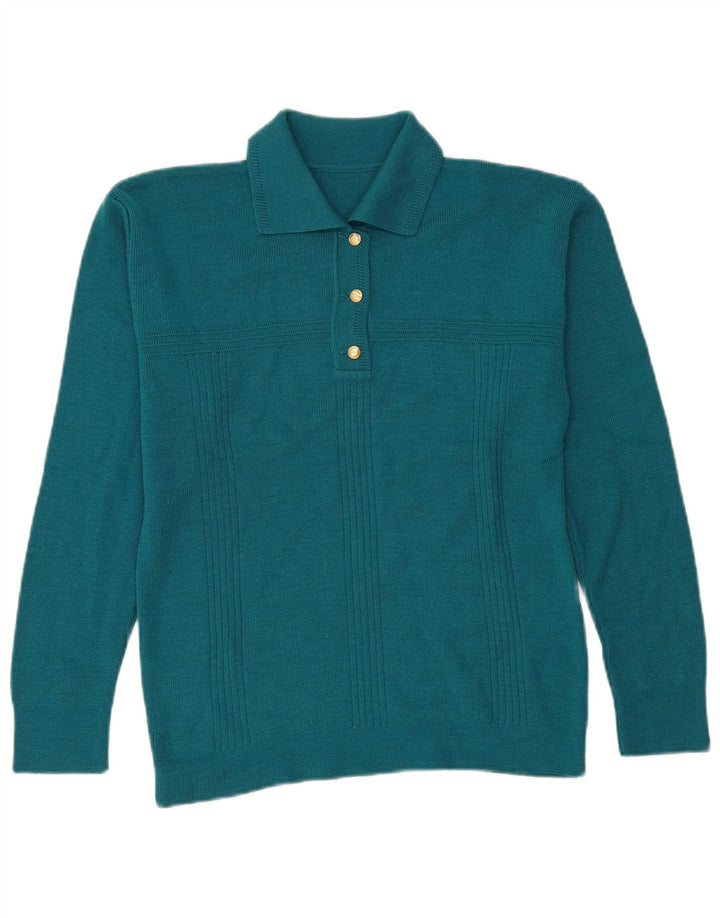 Pulover vintage cu gât polo pentru femei UK 14 Medium Blue