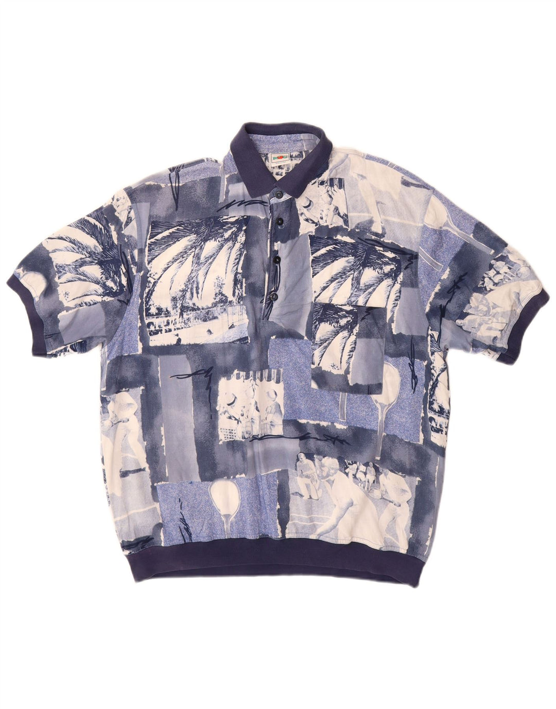 Cămașă pulover cu mânecă scurtă pentru bărbați MANGO, mare, albastru, mozaic