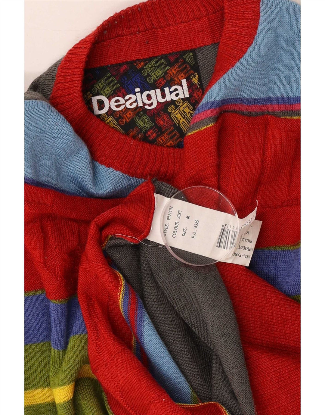 Pulover Desigual pentru bărbați, cu grafică, cu decolteu, în dungi medii, multicolore