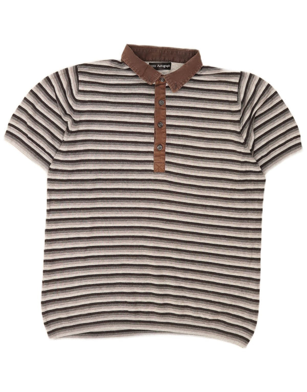 Tricou polo Marks & Spencer pentru bărbați cu dungi, gri mediu, poliester