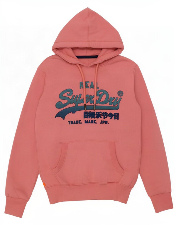Pulover supradimensionat cu glugă cu grafic Superdry pentru femei UK 6 XS bumbac roz