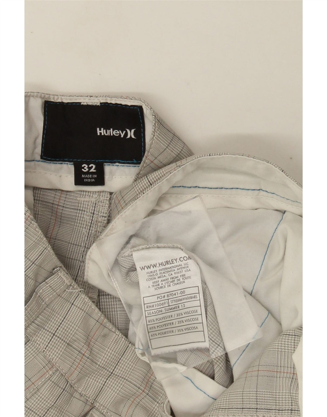 Pantaloni scurți chino pentru bărbați Hurley W32, poliester cu carouri, bej mediu