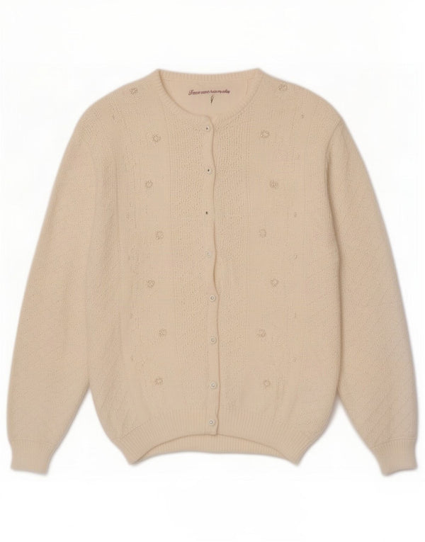 Pulover Cardigan Vintage pentru Damă UK 16 Mare Bumbac alb