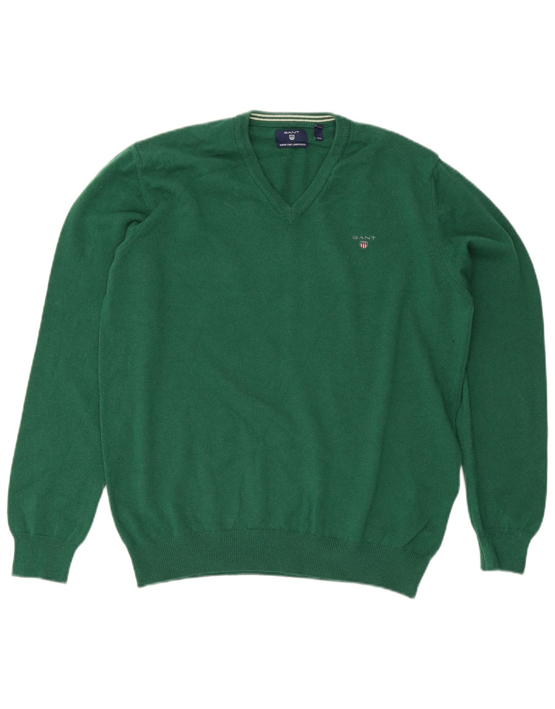 Pulover pentru bărbați Gant cu decolteu în V, XL, lână verde