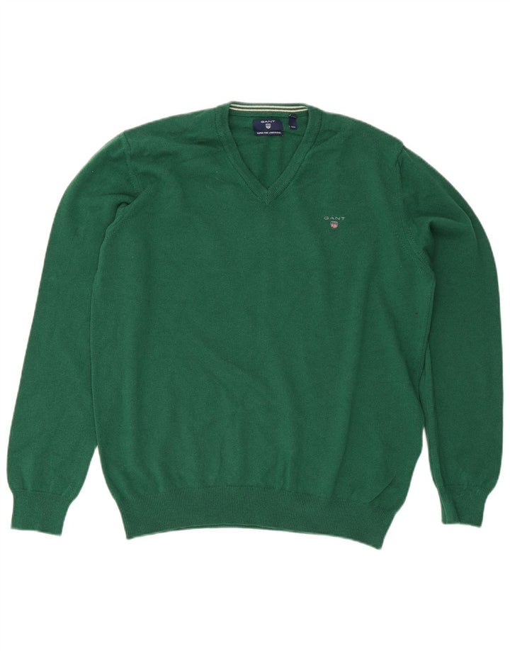 Pulover pentru bărbați Gant cu decolteu în V, XL, lână verde