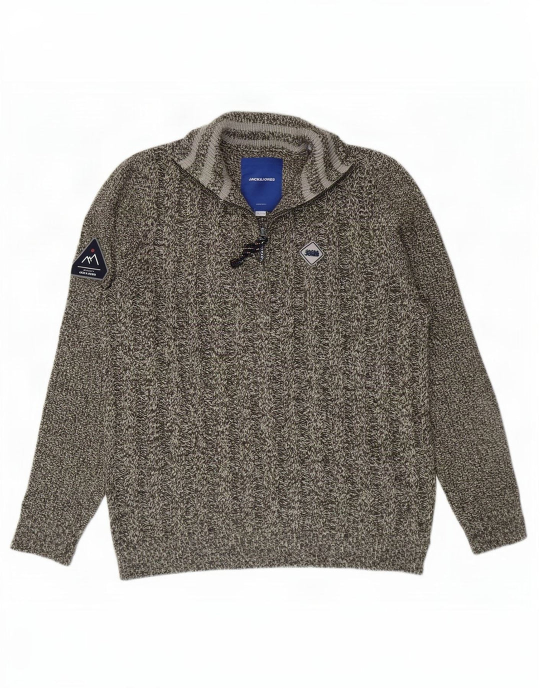 Pulover Jack & Jones pentru bărbați, cu fermoar, cu decolteu, mare, gri acrilic pătat