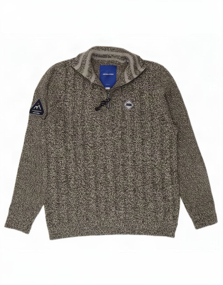 Pulover Jack & Jones pentru bărbați, cu fermoar, cu decolteu, mare, gri acrilic pătat