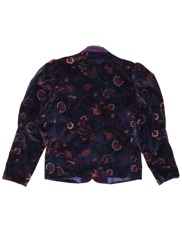 Jachetă vintage pentru femei din catifea cu 1 nasture EU 38 Mediu Bleumarin Floral