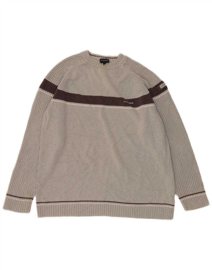 Pulover Kickers pentru bărbați cu decolteu rotund, bumbac color bloc, gri mediu