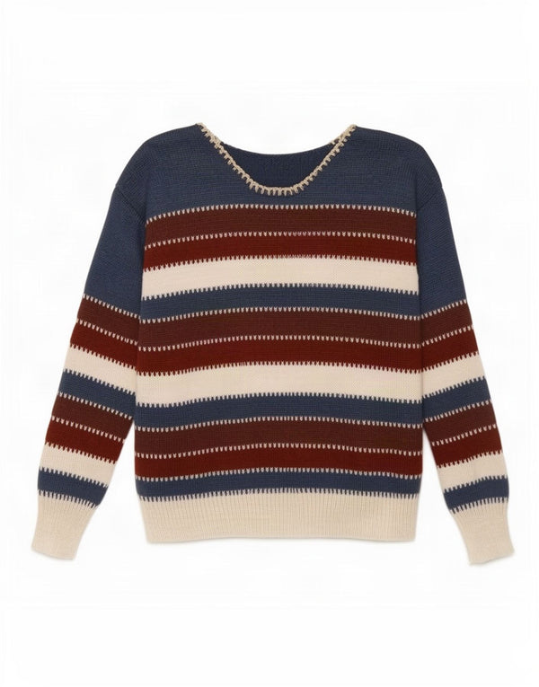 Pulover vintage pentru femei cu gât de barcă UK 14 Medium, multicolor, cu dungi