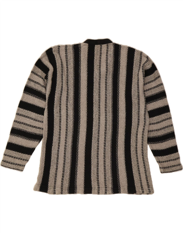 VINTAGE Mens V-Neck Jumper Sweater Medium Grey Striped Vintage Vintage and Second-Hand Vintage from Messina Hembry 