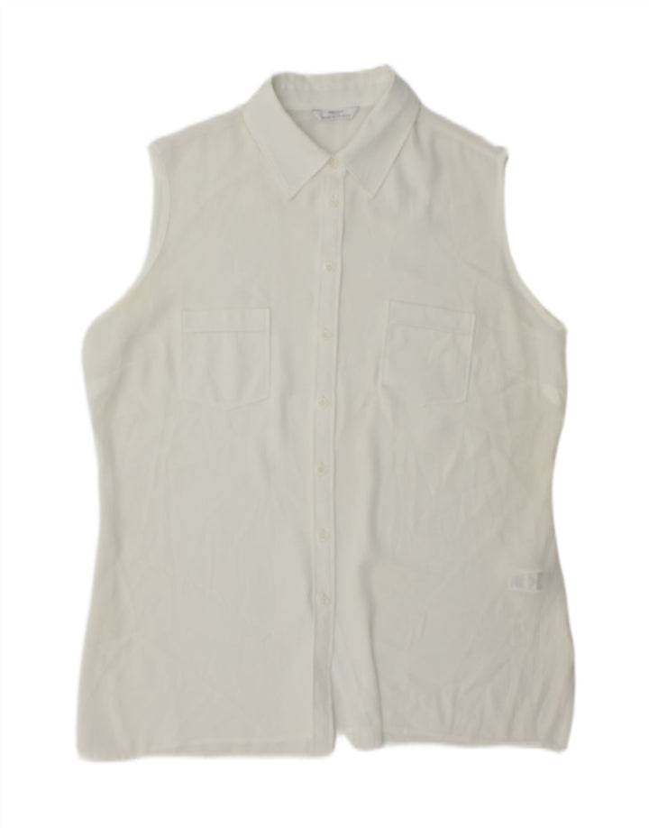 Bluză cămașă fără mâneci pentru femei Marks & Spencer UK 16 Poliester alb mare