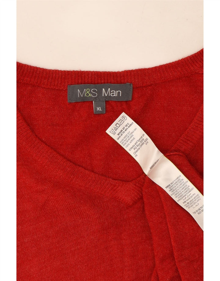 Pulover pentru bărbați Marks & Spencer, cu decolteu în V, XL, roșu acrilic