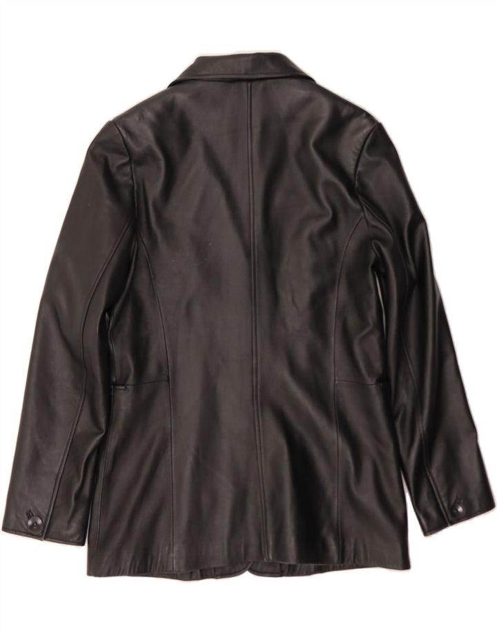 SUMMIT Womens 3 Button Leather Blazer Jacket UK 12 Medium Black Leather Vintage Summit and Second-Hand Summit from Messina Hembry 