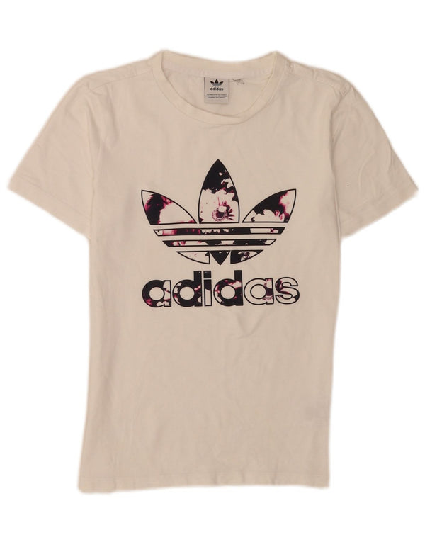 Tricou grafic Adidas pentru femei Top UK 6 XS Bumbac alb