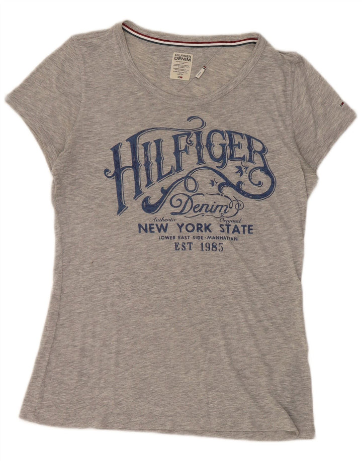 Tricou cu grafic Tommy Hilfiger pentru femei Top UK 14 Large Gri Poliester