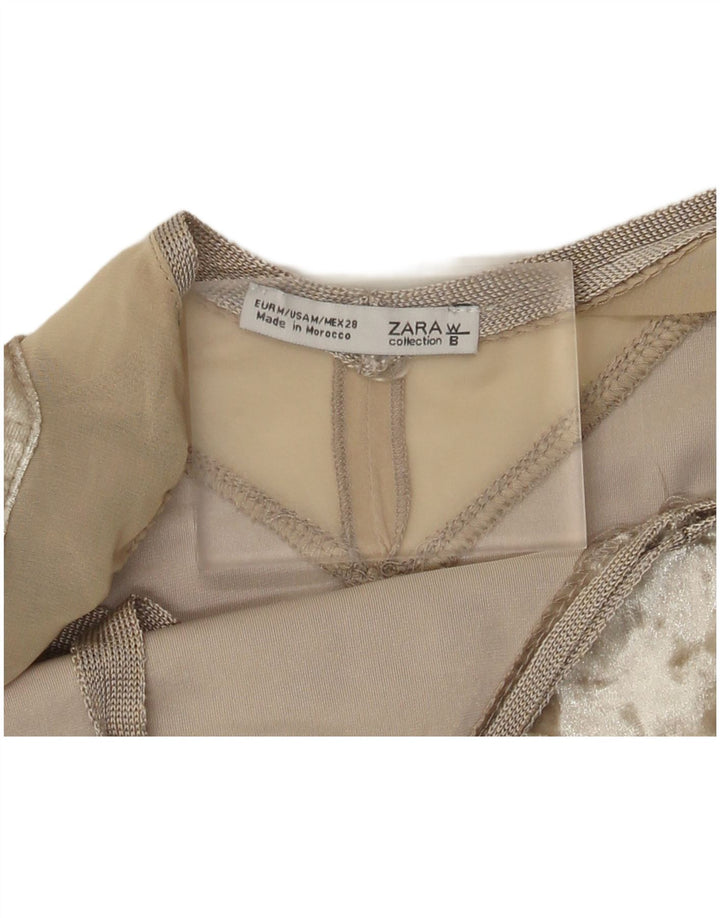 Top Crop din catifea pentru femei Zara UK 12 Medium Beige