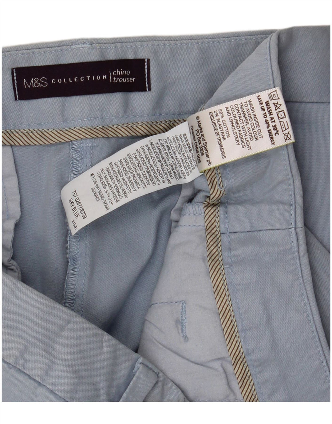 MARKS & SPENCER Pantaloni chino subțiri pentru femei UK 14 Large W36 L30 Blue