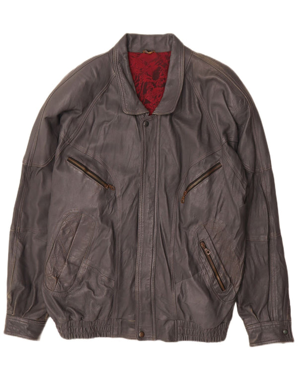 Geaca de piele vintage pentru barbati IT 60 4XL gri