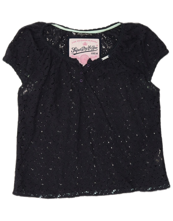 Bluză Superdry pentru femei See Through Lace Top UK 16 Mare Bumbac bleumarin