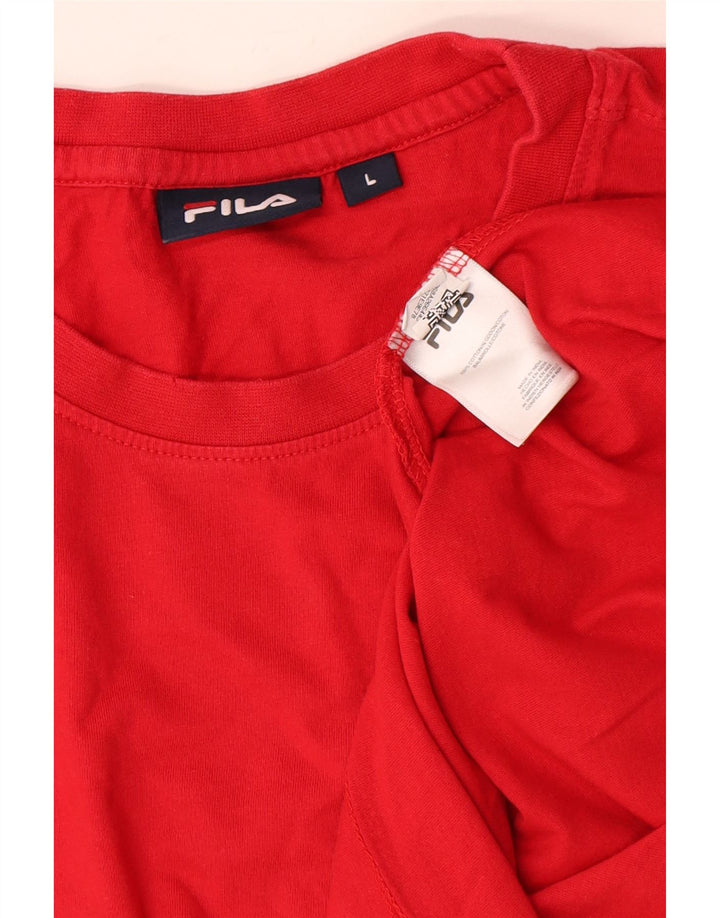 Top grafic pentru bărbați Fila cu mânecă lungă, mare, roșu, din bumbac color bloc