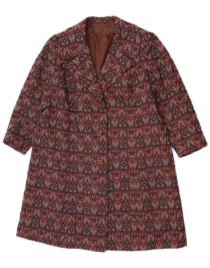 Pardesiu vintage pentru femei UK 14 mare bordeaux geometric