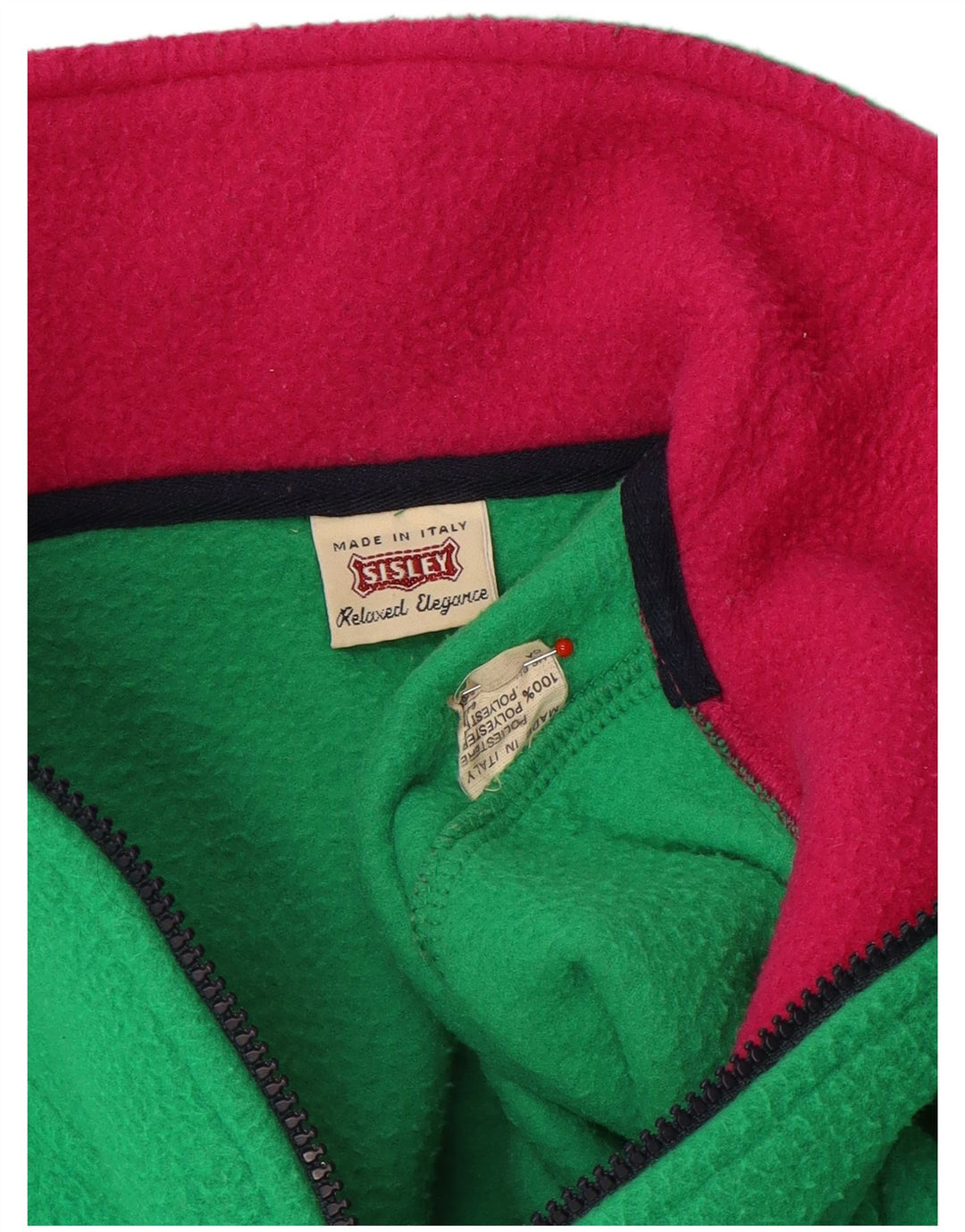 Pulover pentru bărbați Sisley, cu fermoar și gât, poliester verde mediu