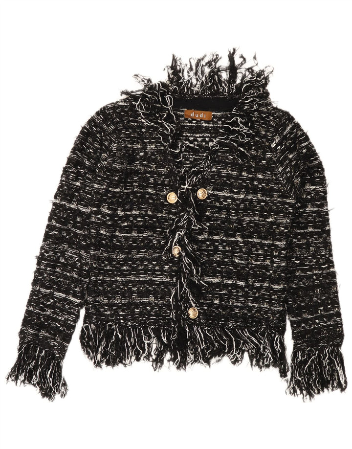 Pulover cardigan VINTAGE pentru femei UK 10 Acrilic cu dungi negre mici