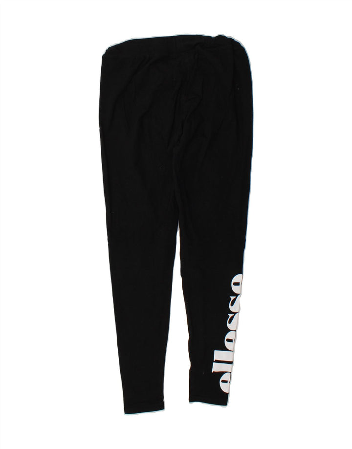 ELLESSE Womens Graphic Leggings UK 12 Medium Black Cotton Vintage Ellesse and Second-Hand Ellesse from Messina Hembry 