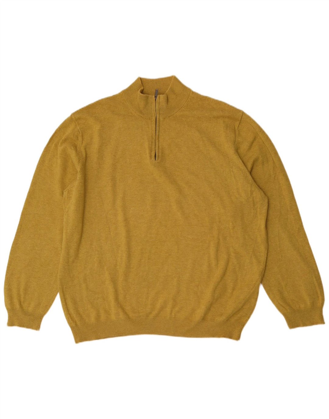 Pulover Massimo Dutti pentru bărbați, cu fermoar și gât, bumbac galben 2XL